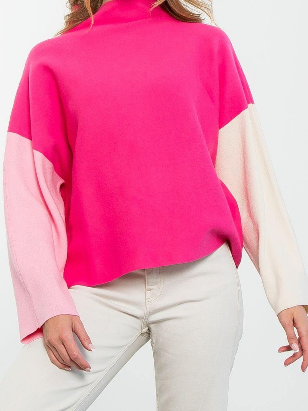 THML Pink Ribbed Hi Lo Block Print Sweater - Medium
